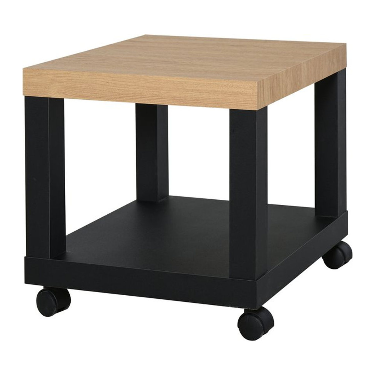 HOMCOM Rollbarer Beistelltisch Modern mit offenem Regal in Naturholz & Schwarz, B/T/H: 40 x 40 x 40 cm - Bild 1