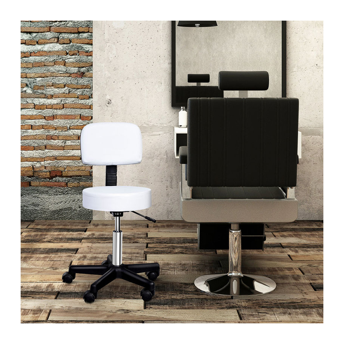 HOMCOM Rollhocker höhenverstellbar mit Rückenlehne und 360 Grad Drehung für Büro oder Salon, Weiß, B: 35 cm, H: 72-84 cm - Bild 2