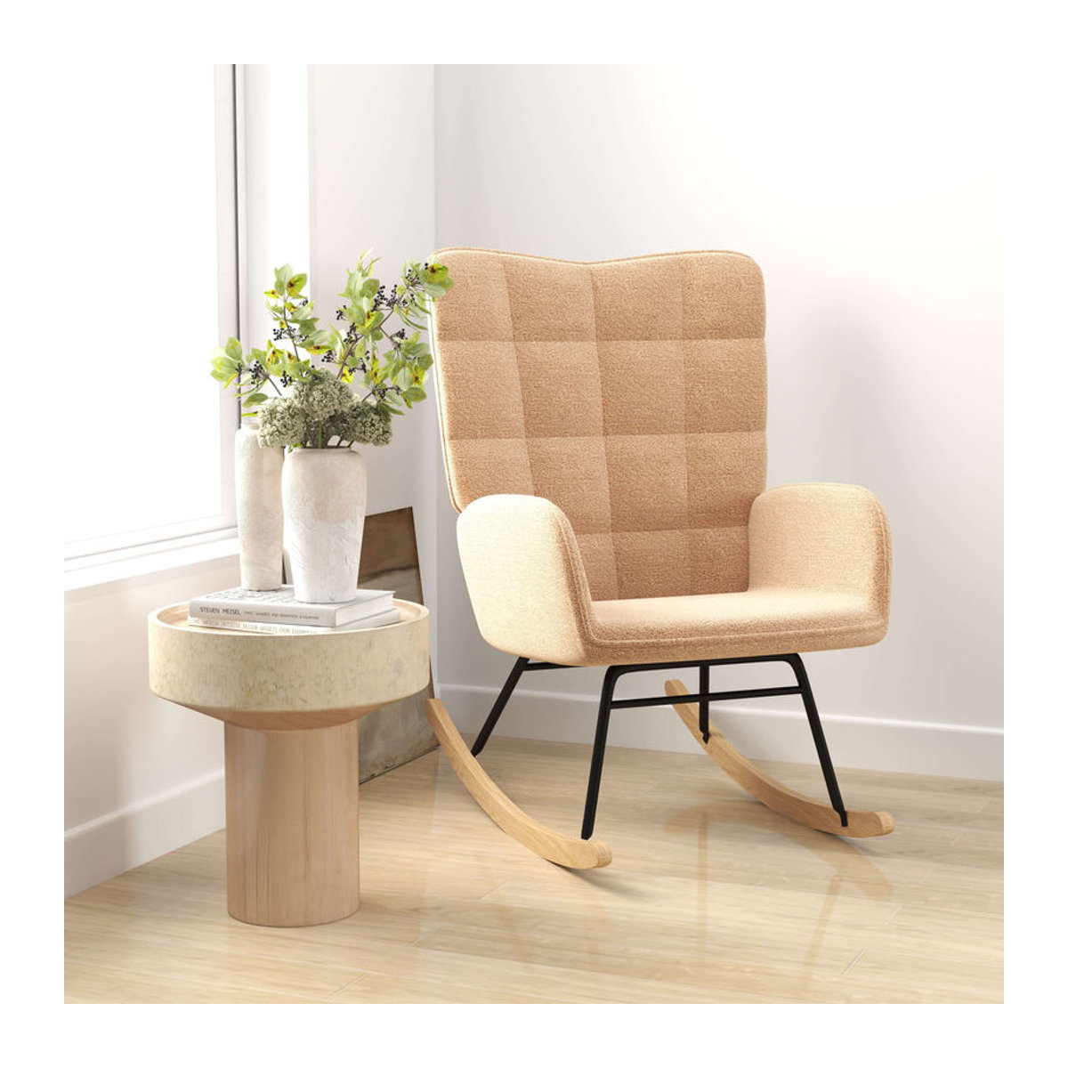HOMCOM Schaukelstuhl als Relaxsessel in Braun mit Boucle-Stoff und Armlehnen, B/T/H: 71 x 92 x 101 cm - Bild 2