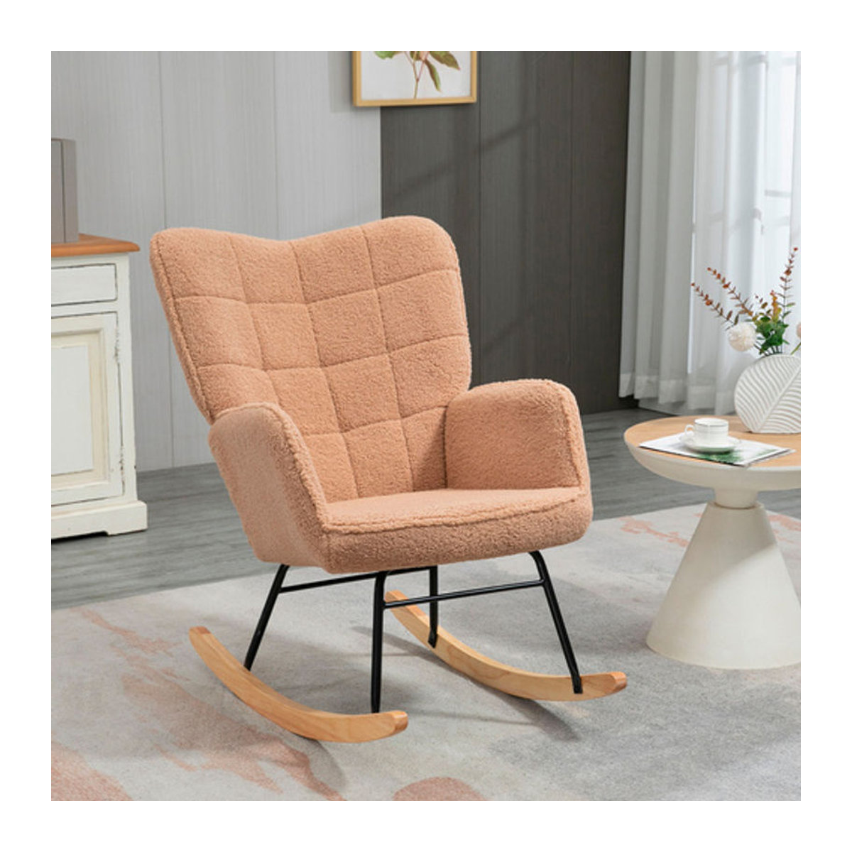 HOMCOM Schaukelstuhl als Relaxsessel in Braun mit Boucle-Stoff und Armlehnen, B/T/H: 71 x 92 x 101 cm - Bild 4