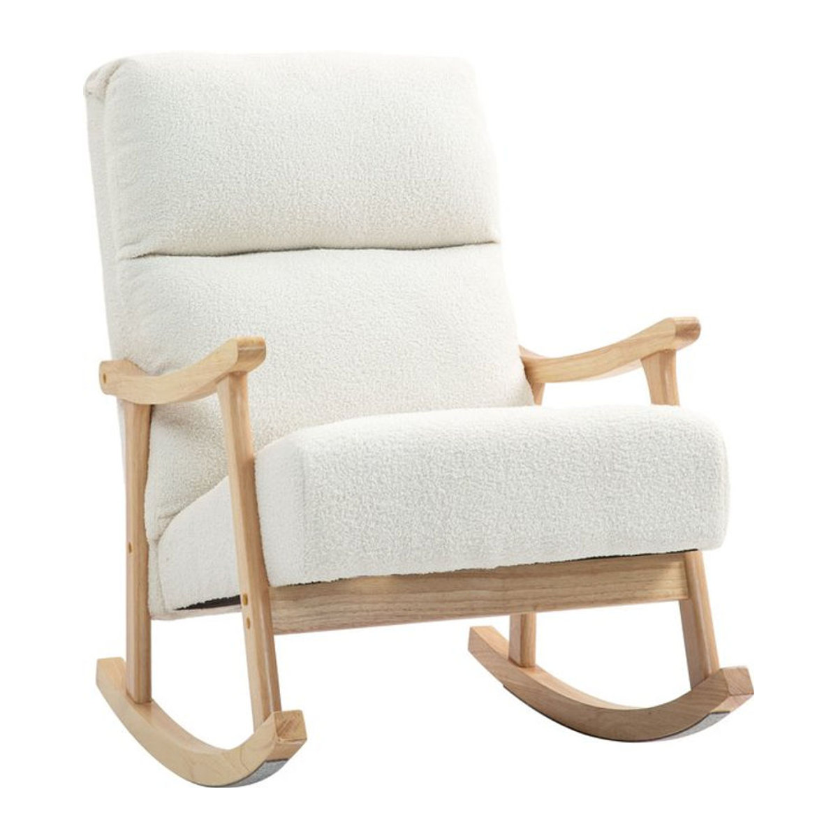 HOMCOM Schaukelstuhl in Samtoptik mit Armlehnen, ergonomischer Schwingsessel in Beige und Weiß, Skandinavisches Design - Bild 1
