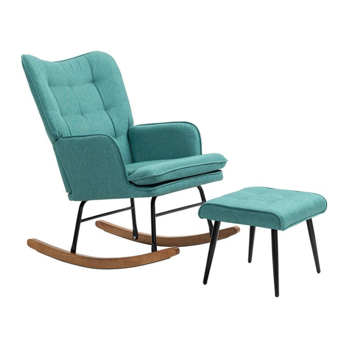 HOMCOM Schaukelstuhl mit Hocker in Grün aus Leinenoptik für das Schlafzimmer - Bild 1