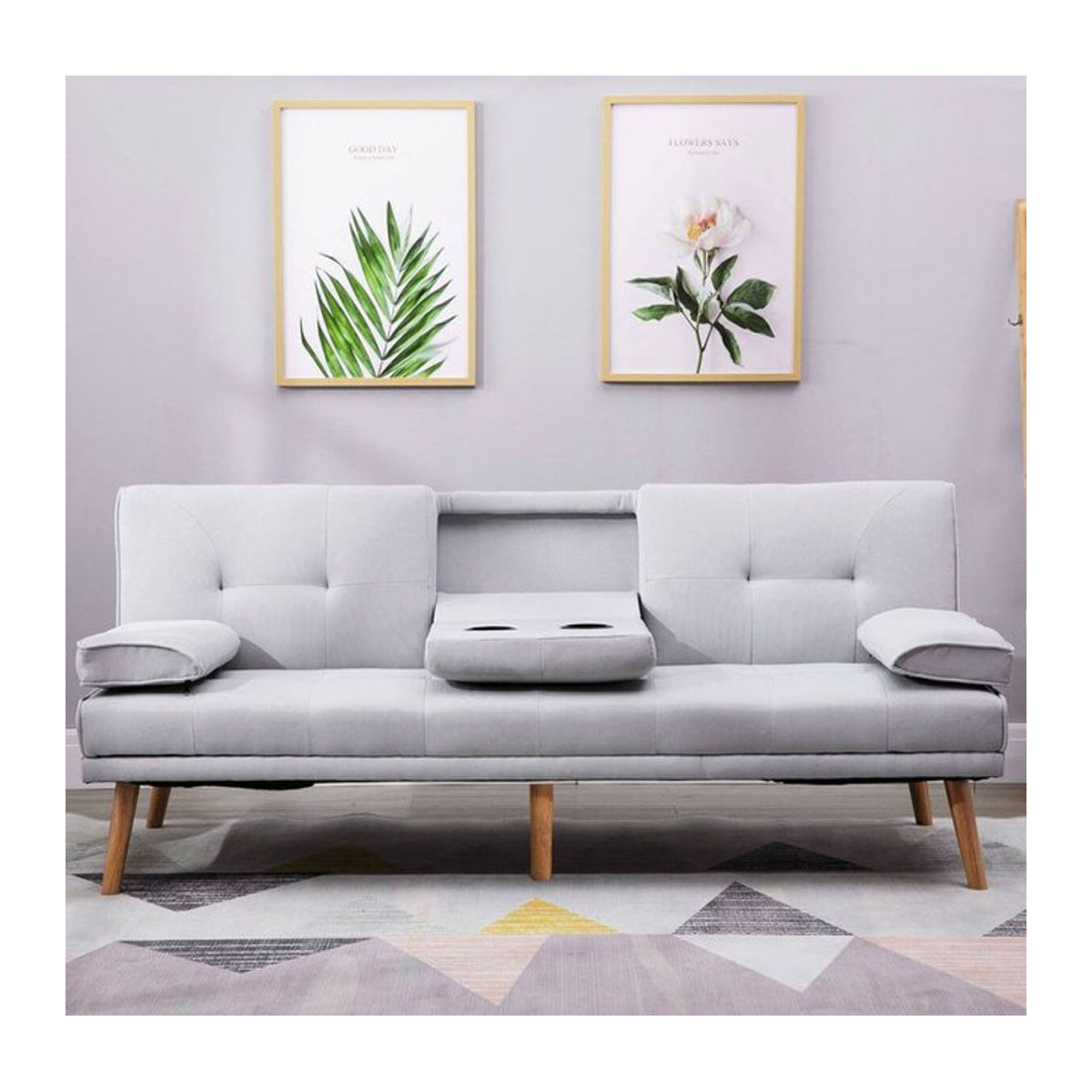 HOMCOM Schlafsofa in Grau im skandinavischen Design aus Stoff und Massivholz, B/H/T: 181 x 78 x 77 cm - Bild 1