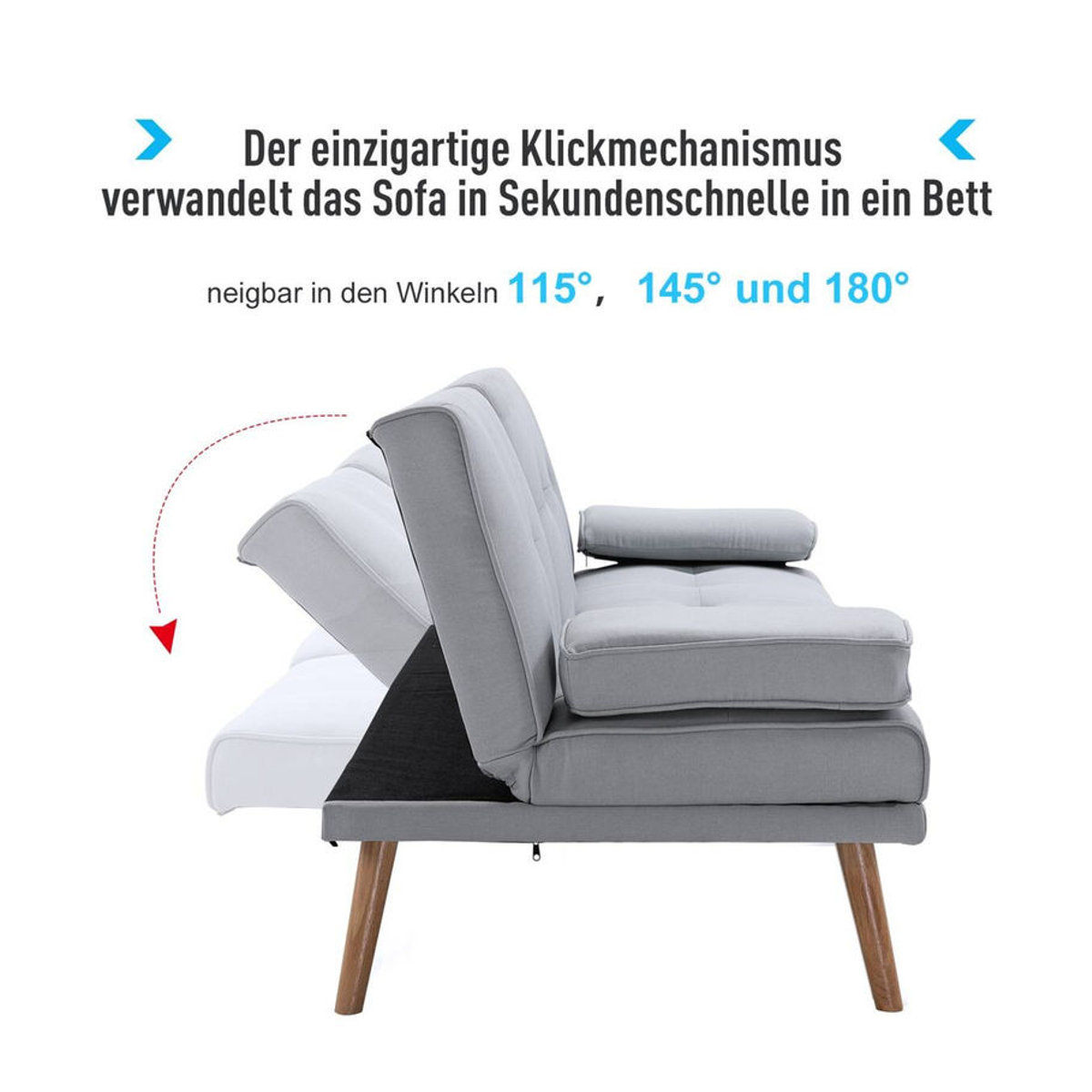 HOMCOM Schlafsofa in Grau im skandinavischen Design aus Stoff und Massivholz, B/H/T: 181 x 78 x 77 cm - Bild 5