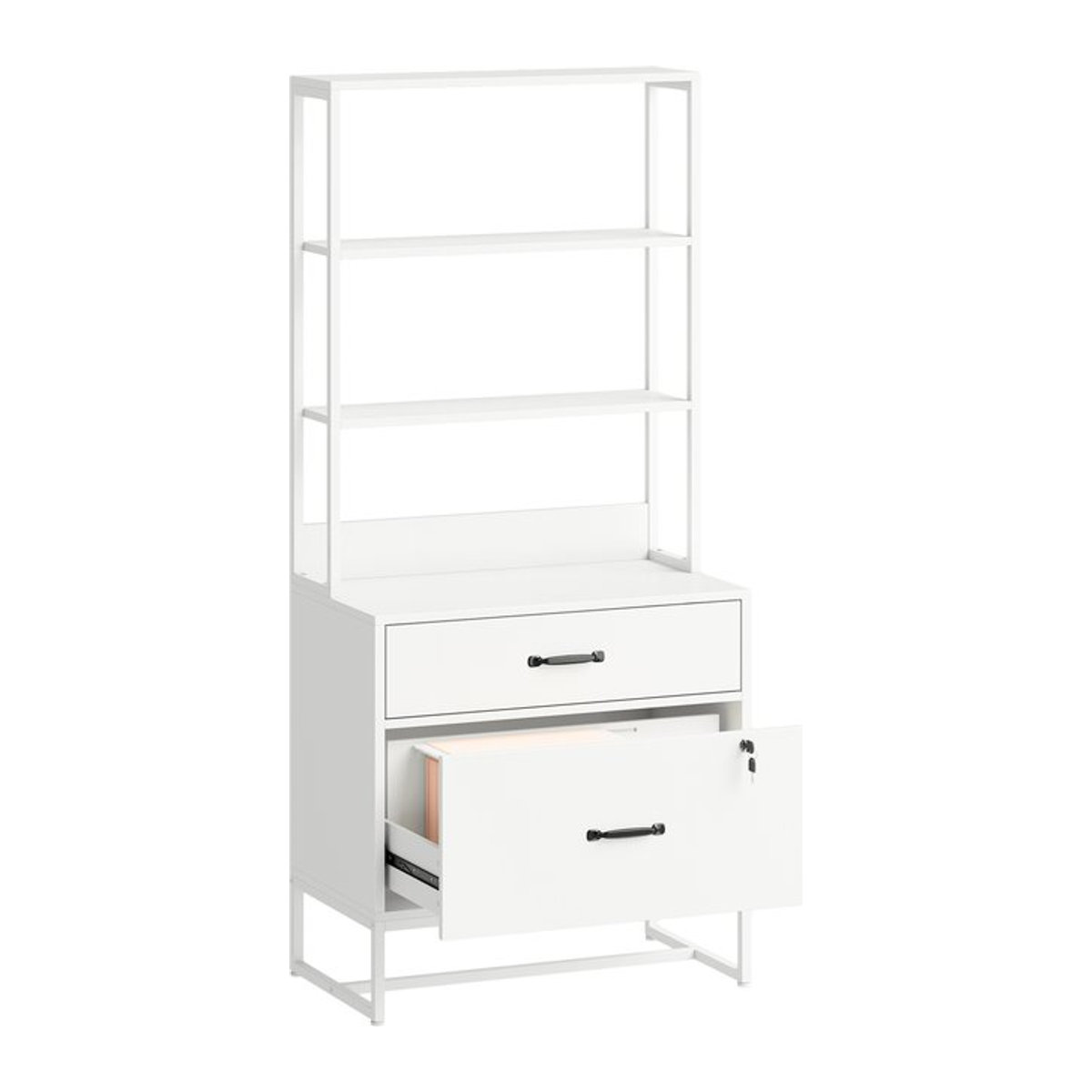 HOMCOM Schreibtisch-Aktenschrank in Weiß mit Regal, 2 Schubladen und Ablagefläche für Drucker sowie Schloss für Büro und Home Office - Bild 1