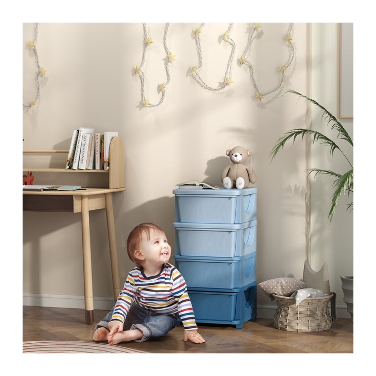 HOMCOM Schubladenschrank für Kinder in Blau mit vier Ebenen und Aufbewahrungsboxen aus Kunststoff - Bild 1