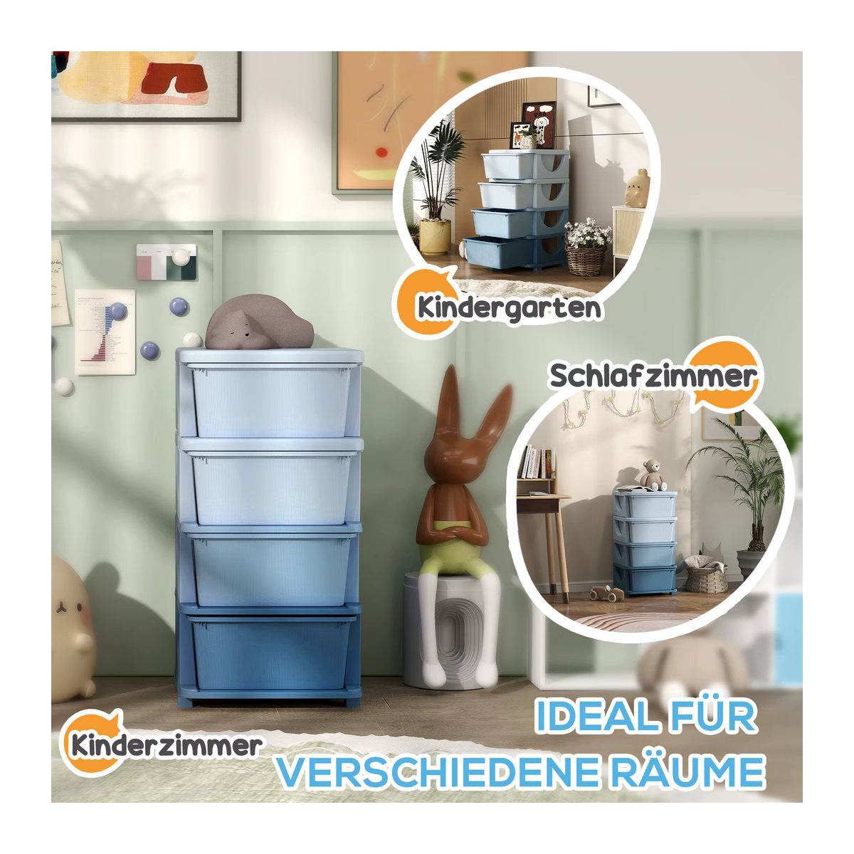 HOMCOM Schubladenschrank für Kinder in Blau mit vier Ebenen und Aufbewahrungsboxen aus Kunststoff - Bild 6