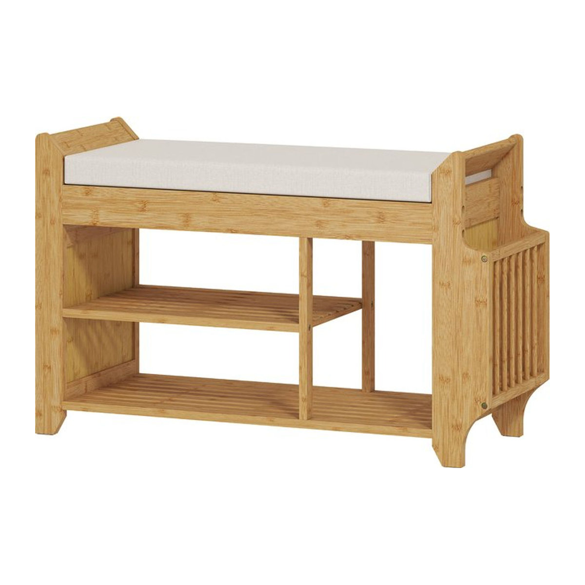 HOMCOM Schuhbank aus Bambus mit gepolstertem Sitz und Stiefelablage, Farbe: Natur und Beige, B/T/H: 80 x 30 x 50 cm - Bild 1