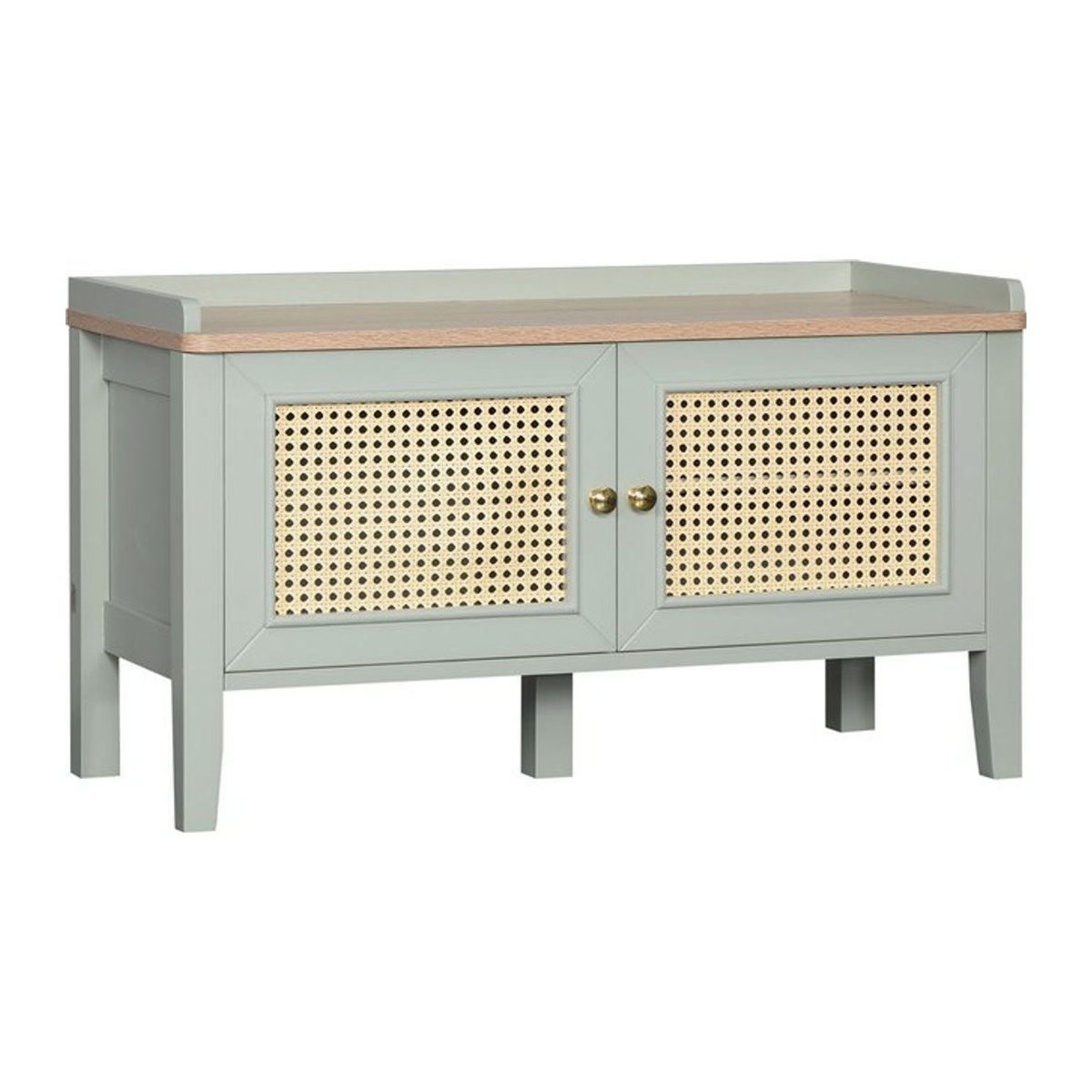 HOMCOM Schuhbank mit Rattanoptik und 2 Schränken in Grün, Garderobenbank für Flur und Diele, B/T/H: 80 x 35 x 45 cm - Bild 1