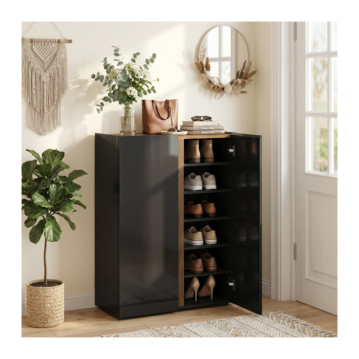 HOMCOM Schuhschrank Modern in Schwarz mit 6 Ebenen und Soft-Close-Funktion für bis zu 18 Paar Schuhe - Bild 2