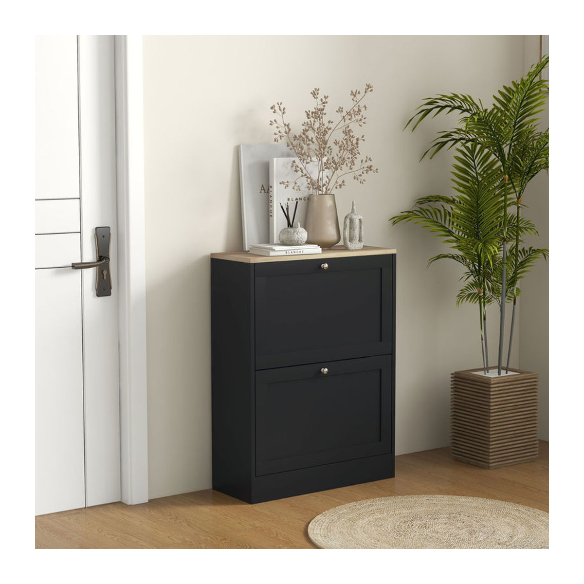 HOMCOM Schuhschrank Schwarz mit 2 Klappfächern und verstellbaren Einlegeböden für 12 Paar Schuhe, B/T/H: 60 x 23,5 x 80 cm - Bild 2