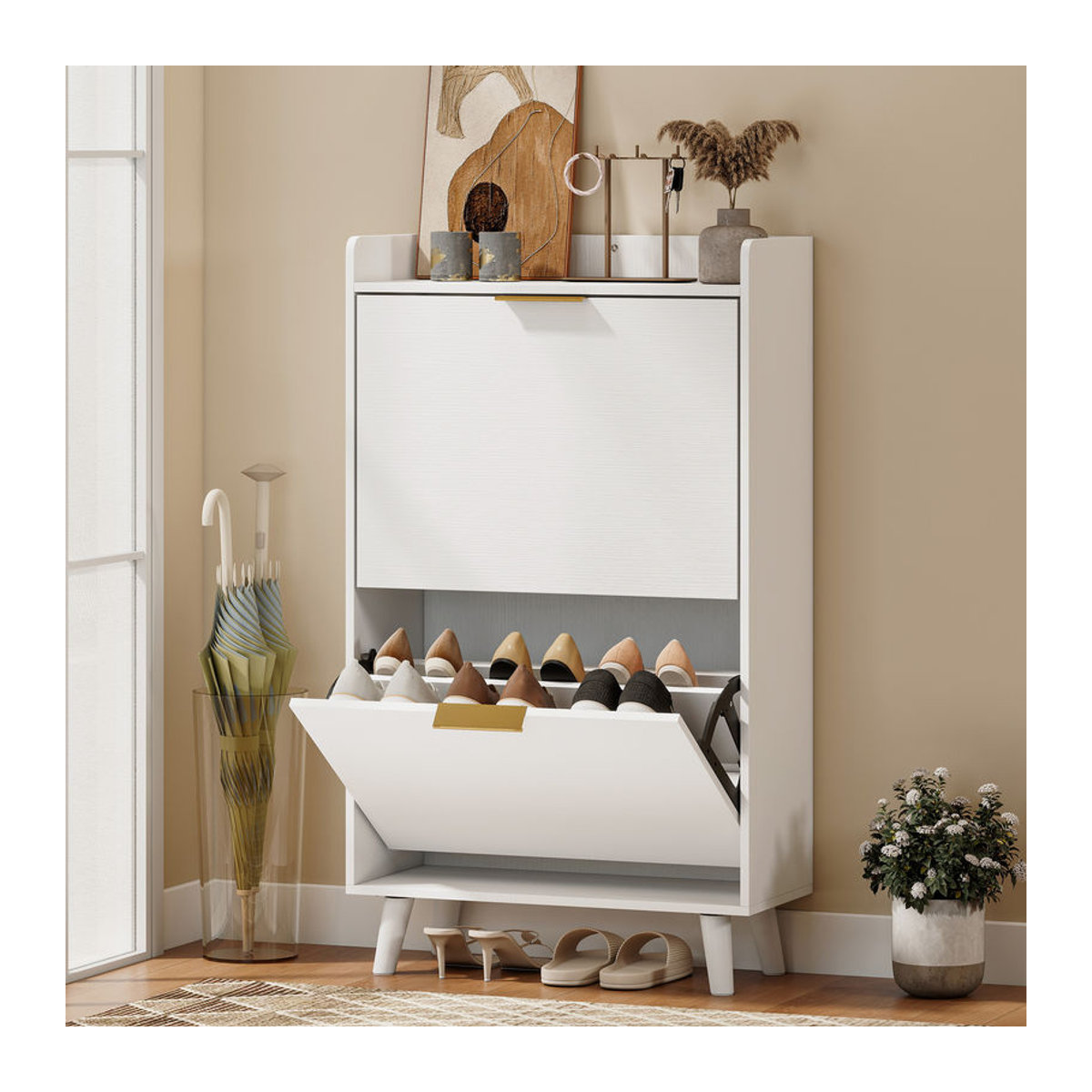 HOMCOM Schuhschrank Weiß mit 2 Kippfächern und verstellbaren Einlegeböden, B/T/H: 70 x 30 x 120 cm - Bild 2