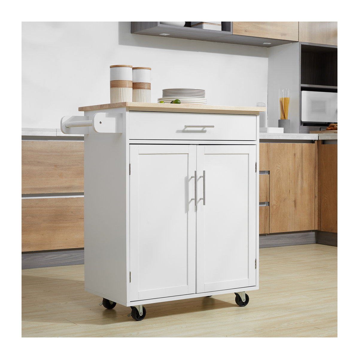 HOMCOM Servierwagen in Weiß mit Schublade, Schrank und Handtuchhalter, B: 83 cm, T: 45 cm, H: 91,5 cm - Bild 2
