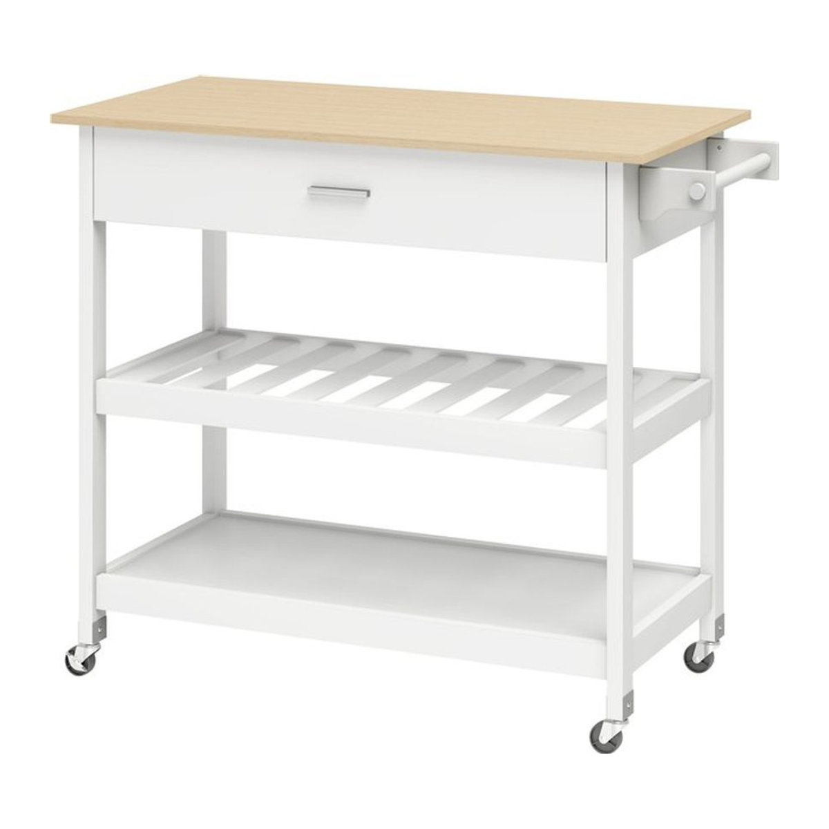 HOMCOM Servierwagen mit 3 Ebenen in Weiß, moderner Küchenwagen mit Schublade, Regalen und Handtuchhalter, B/T/H: 108,8 x 51 x 92,5 cm - Bild 1