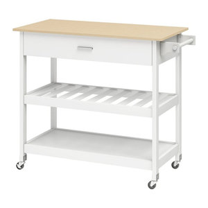 HOMCOM Servierwagen mit 3 Ebenen in Weiß, moderner Küchenwagen mit Schublade, Regalen und Handtuchhalter, B/T/H: 108,8 x 51 x 92,5 cm
