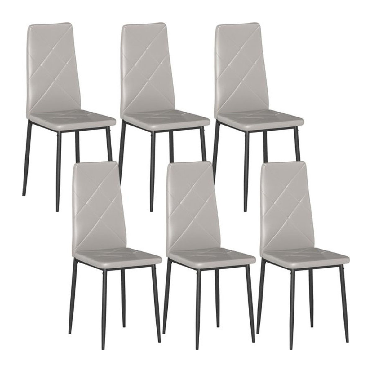 HOMCOM Set mit 6 Esszimmerstühlen aus Kunstleder in Grau mit hoher Rückenlehne und Diamantsteppung sowie Stahlbeinen im modernen Design - Bild 1