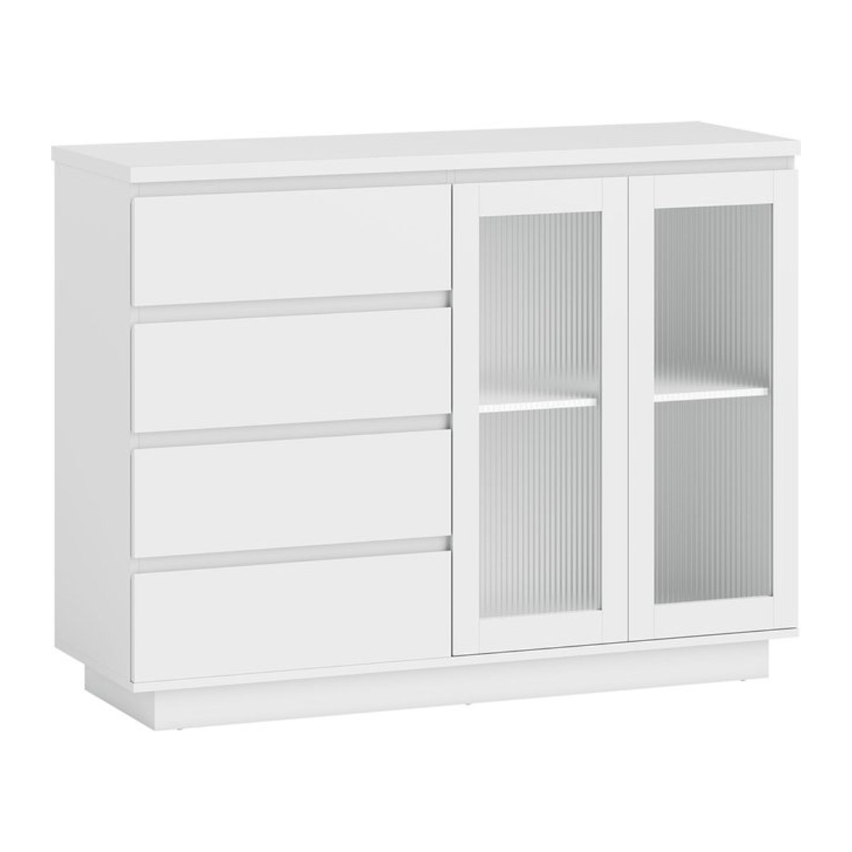 HOMCOM Sideboard in Weiß mit 4 Schubladen und 2 Soft-Close-Glastüren, moderner Aufbewahrungsschrank für Wohnzimmer und Küche, B/T/H: 120 x 40 x 91 cm - Bild 1