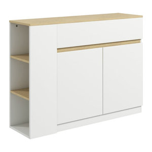 HOMCOM Sideboard in Weiß, moderner Küchenschrank mit Schublade und 3-stufigem Regal, B/T/H: 110 x 29,5 x 82 cm