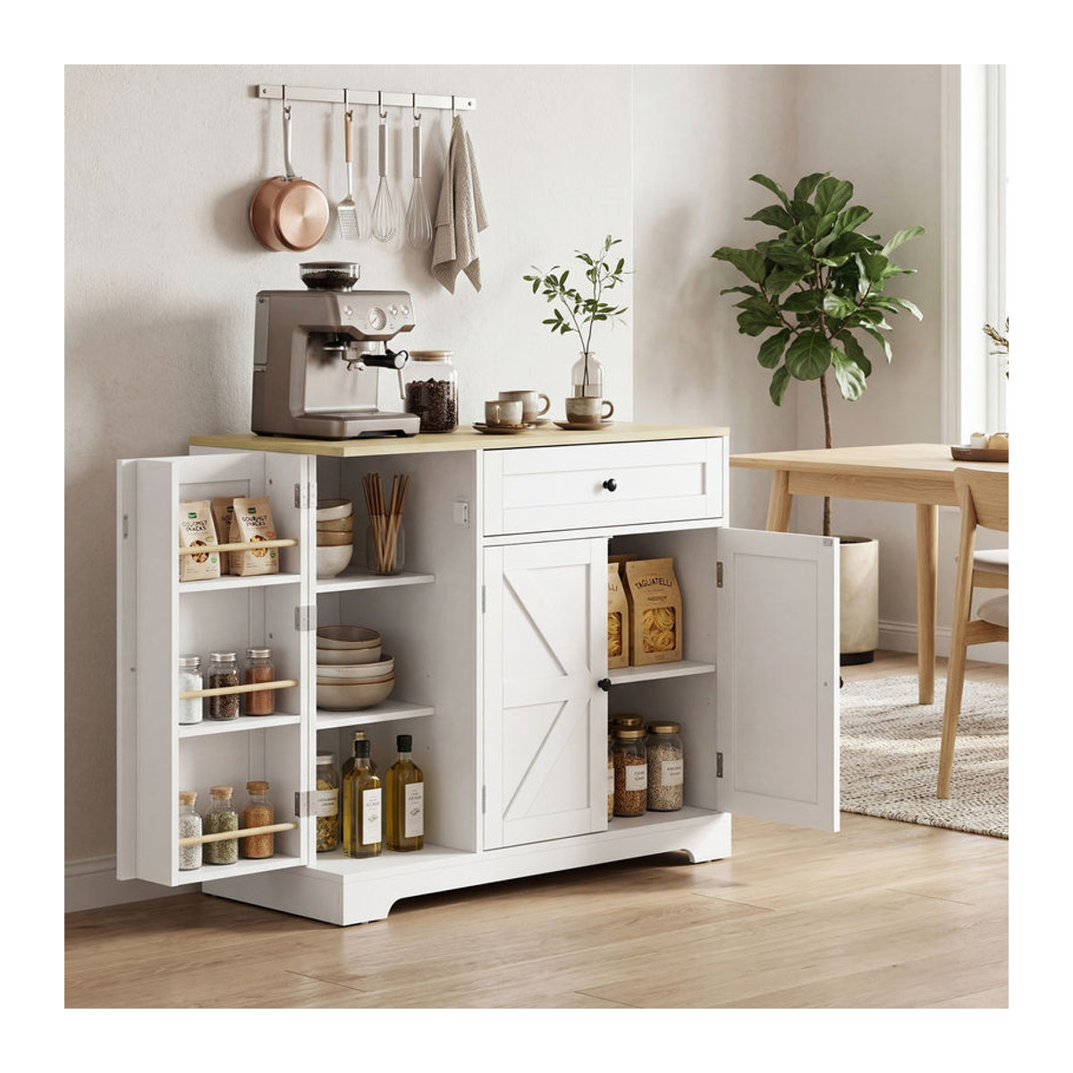 HOMCOM Sideboard Küchenschrank im Landhausstil mit 3 Türen und Schublade, Weiß, B/T/H: 100 x 40 x 81 cm - Bild 2