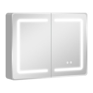 HOMCOM Spiegelschrank Bad mit LED-Beleuchtung und Doppelseitigen Spiegeln, Hängender Badezimmerschrank mit verstellbarem Regal und 3 einstellbaren Lichtfarben, Silber, B/H/T: 80 x 60 x 13,5 cm