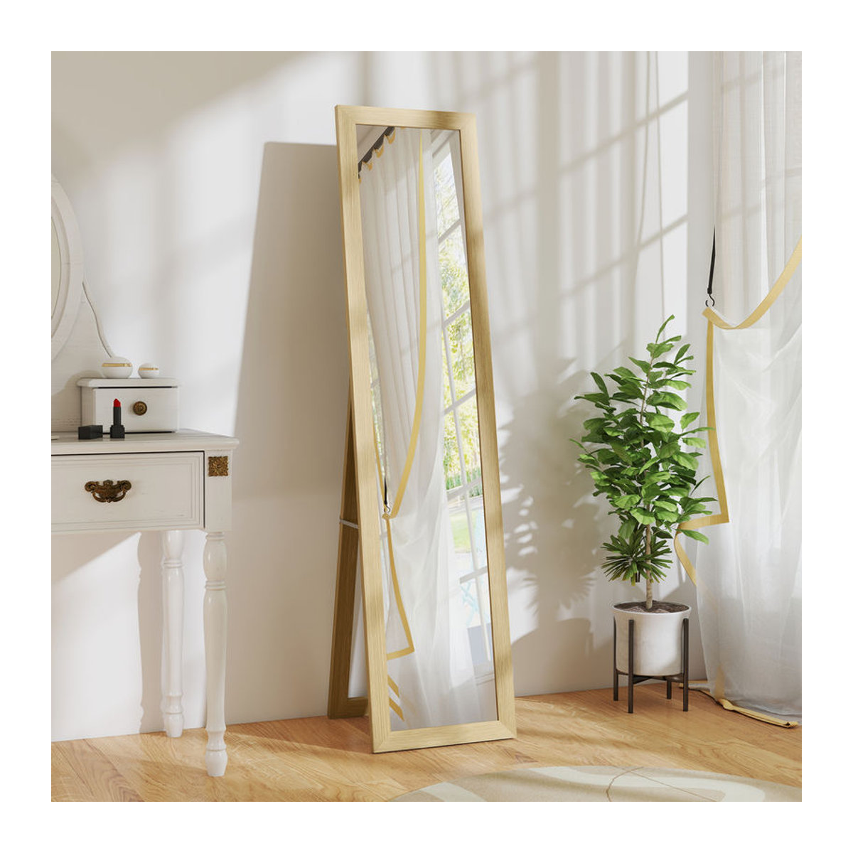 HOMCOM Standspiegel Eiche Natur als Ganzkörperspiegel mit Ständer, freistehender Ankleidespiegel in skandinavischem Design, Breite: 37 cm, Höhe: 157 cm - Bild 2