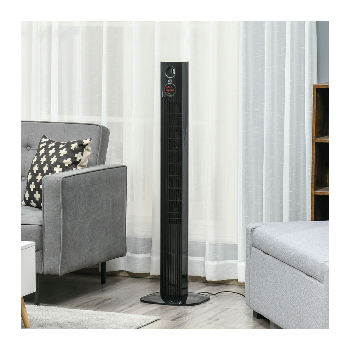 HOMCOM Standventilator mit Fernbedienung und Aroma-Diffusor, 45W, 3 Belüftungsstufen, 70° Oszillation, Schwarz, B/T/H: 31,5 x 31,5 x 117 cm - Bild 2