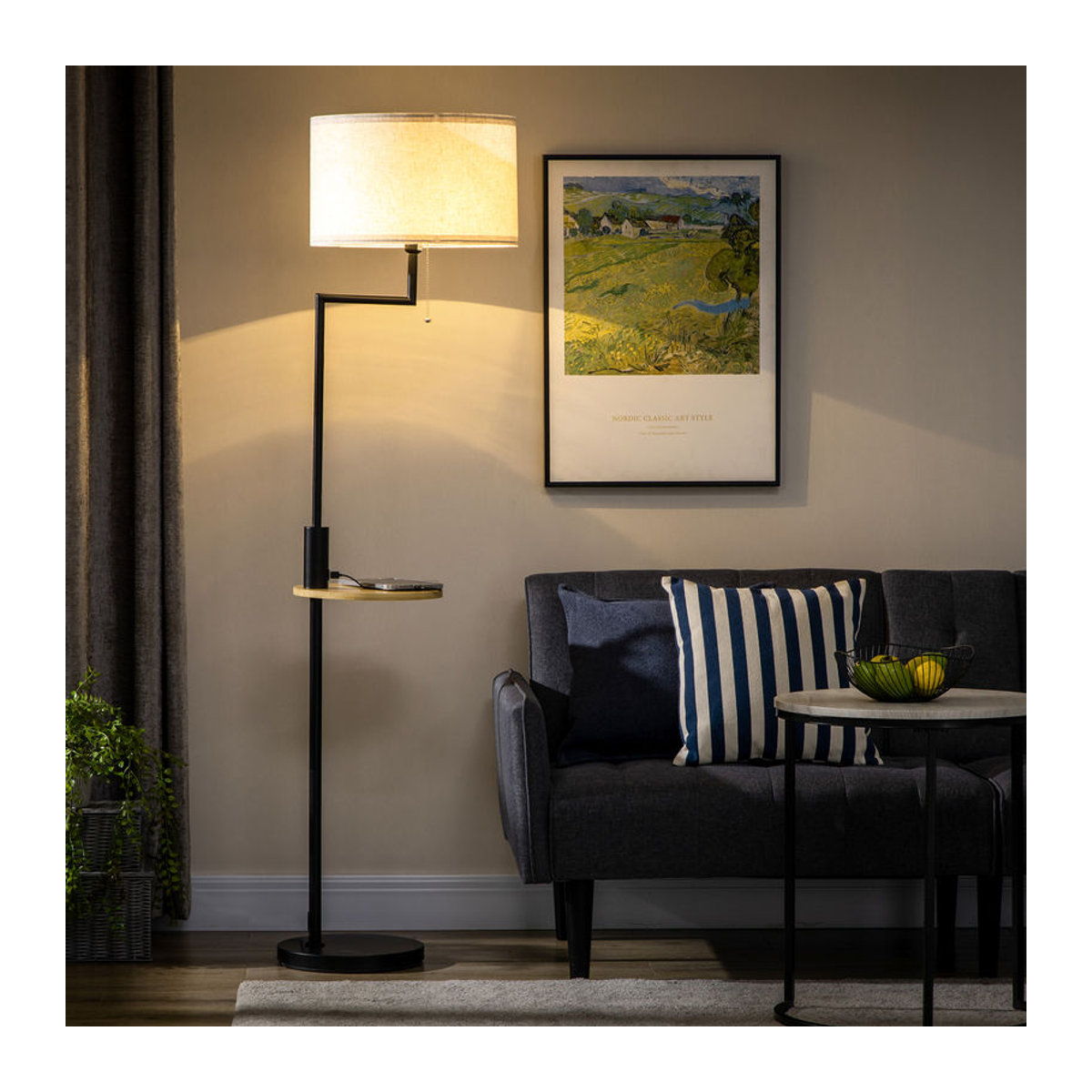 HOMCOM Stehleuchte mit Ablage aus Stahl und Bambus in Beige, B/H/T: 40 x 168 x 40 cm - Bild 2