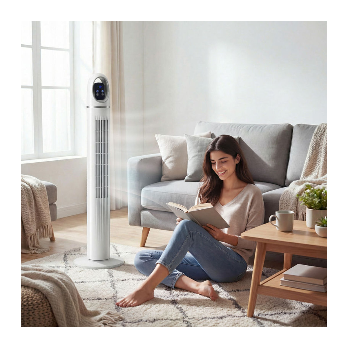HOMCOM Turmventilator mit 70 Grad Oszillation, 3 Modi, 3 Geschwindigkeiten, 24-Stunden-Timer, LED-Display und Fernbedienung, Höhe: 111 cm, Weiß - Bild 2