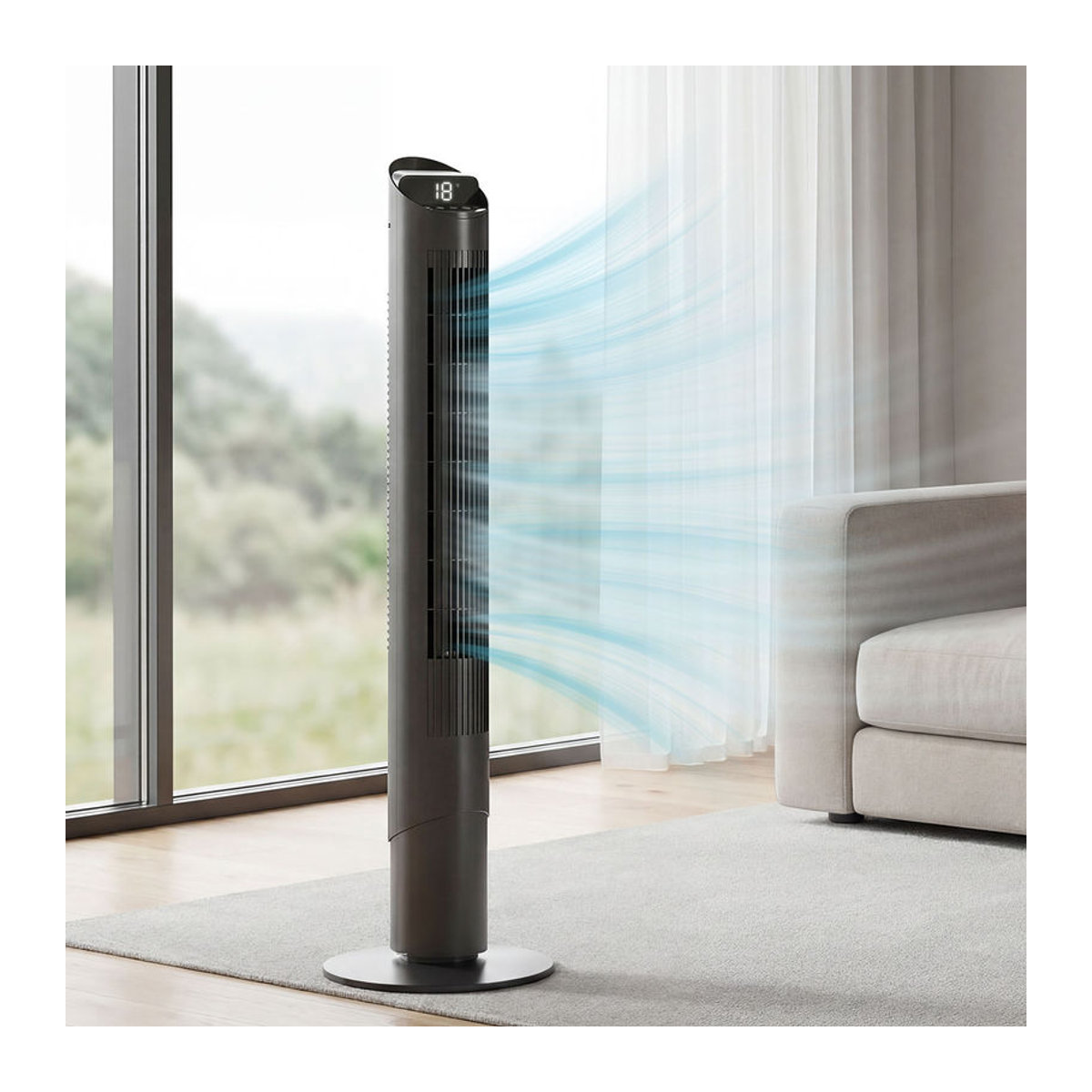 HOMCOM Turmventilator Schwarz mit Fernbedienung, WiFi-App, 65 Grad Oszillation, 6 Geschwindigkeiten und 12-Stunden-Timer, Höhe: 116 cm - Bild 2