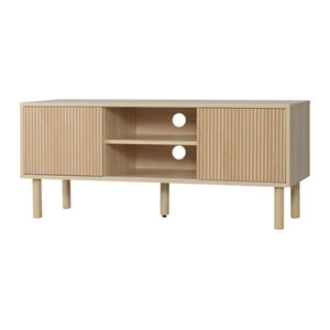 HOMCOM TV-Schrank in Eiche Natur im skandinavischen Design für Fernseher bis zu 50 Zoll mit 2 Schiebetüren und 2 Fächern, B/T/H: 115 x 40 x 49 cm