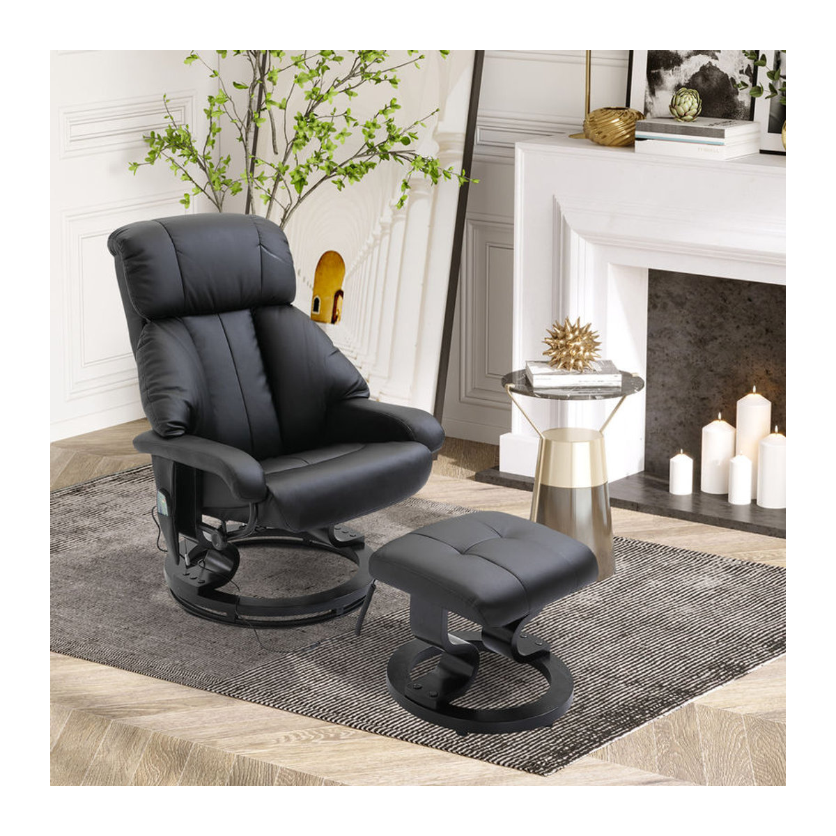 HOMCOM TV Sessel mit Liegefunktion in Schwarz aus Kunstleder, 360 Grad drehbar mit hoher Rückenlehne, Tiefe: 76 cm, Breite: 80 cm, Höhe: 102 cm - Bild 2