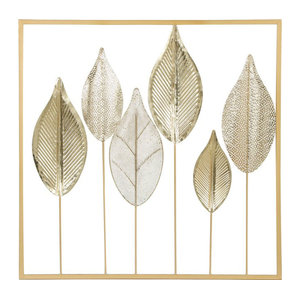 HOMCOM Wanddeko Metallbild mit Blattdesign in Gold, moderne Wandskulptur für Wohnzimmer und Schlafzimmer