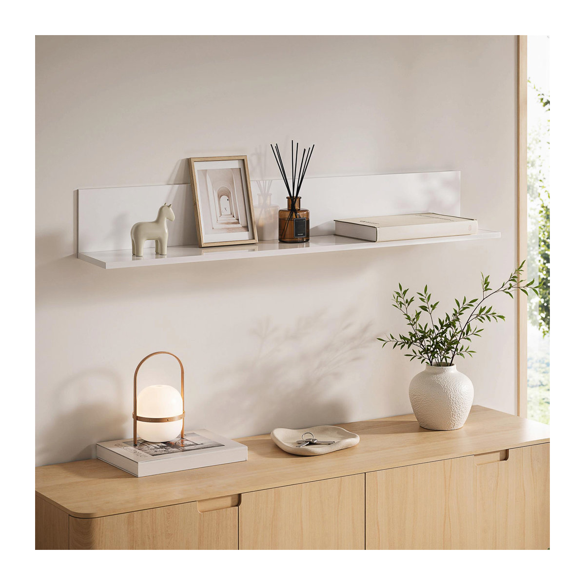 HOMCOM Wandregal aus Holz in Hochglanzweiß für Wohnzimmer und Schlafzimmer, B/H/T: 127 x 18 x 12 cm - Bild 2