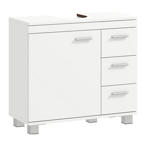 HOMCOM Waschbeckenunterschrank mit Schubladen und Soft-Close Tür, Badezimmerschrank mit U-förmigem Ausschnitt, Weiß, B: 70 cm, T: 30 cm, H: 64 cm