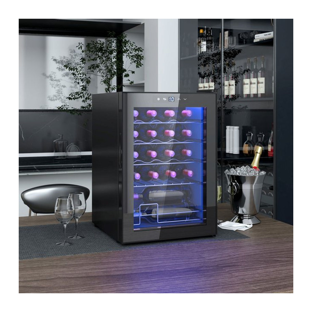 HOMCOM Weinkühlschrank aus Metall und Glas in Schwarz, Modern, B: 43 cm, T: 45 cm, H: 64 cm - Bild 1