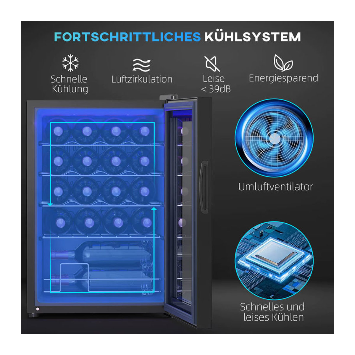 HOMCOM Weinkühlschrank aus Metall und Glas in Schwarz, Modern, B: 43 cm, T: 45 cm, H: 64 cm - Bild 4