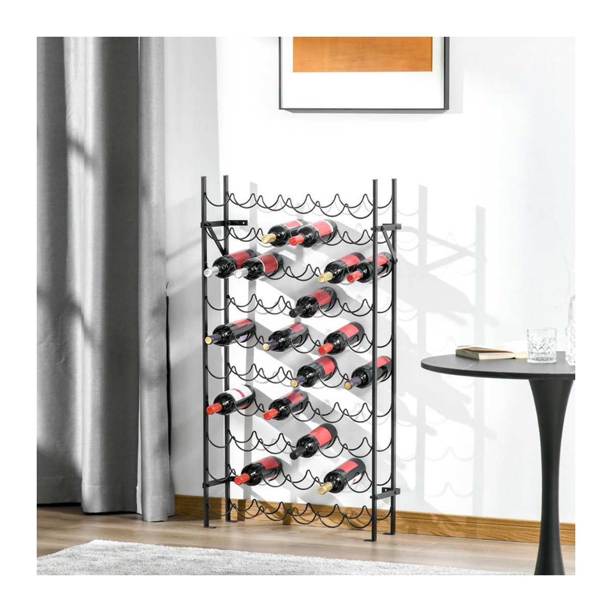 HOMCOM Weinregal aus Metall für 60 Flaschen, wandmontierbares Weinflaschenregal in Schwarz, B/H/T: 20,5 x 118 x 3,8 cm - Bild 2
