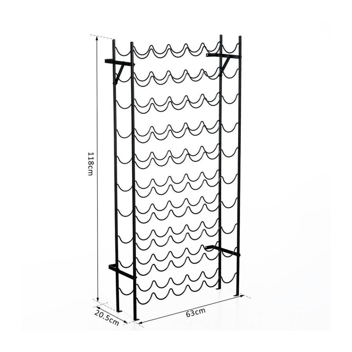 HOMCOM Weinregal aus Metall für 60 Flaschen, wandmontierbares Weinflaschenregal in Schwarz, B/H/T: 20,5 x 118 x 3,8 cm - Bild 4