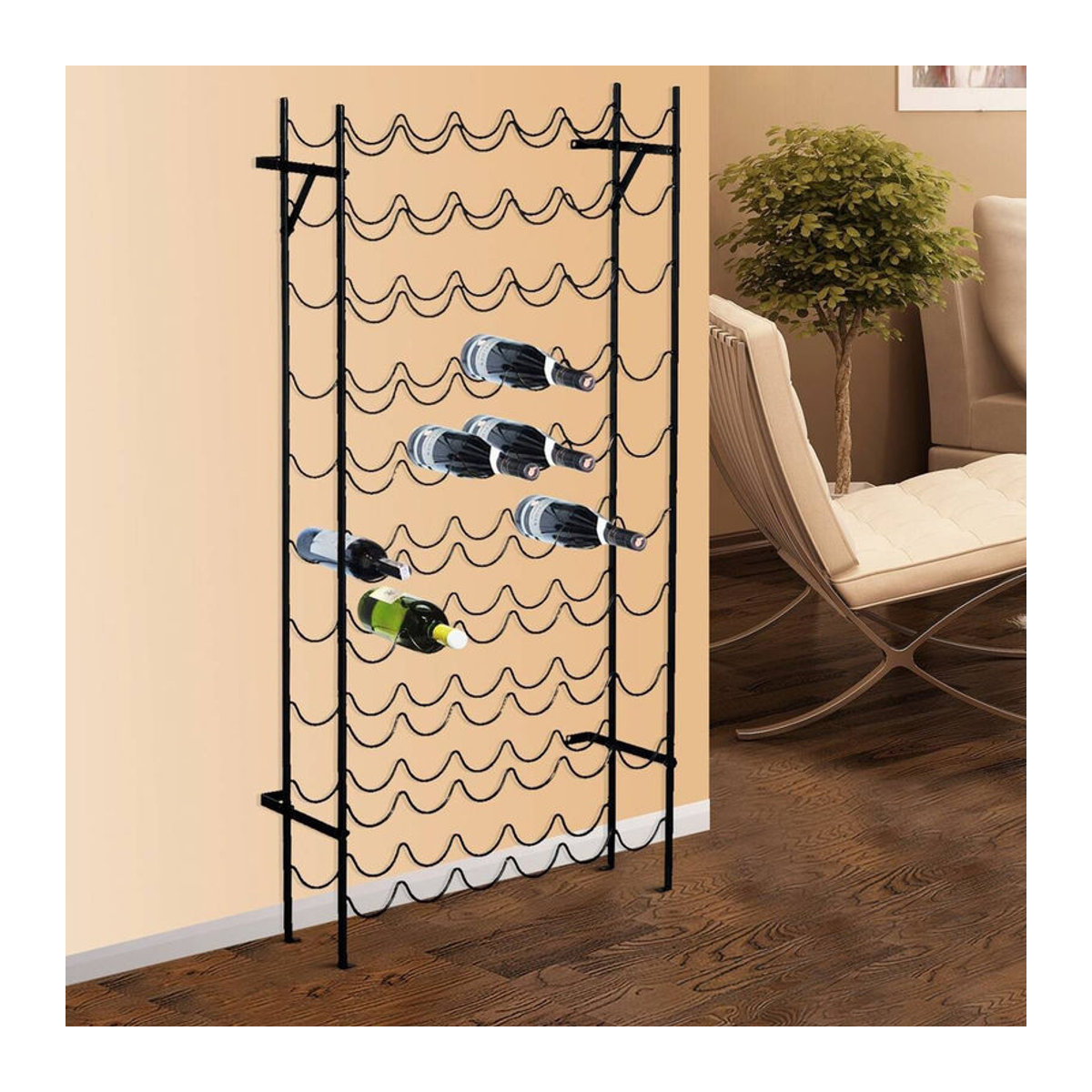 HOMCOM Weinregal aus Metall für 60 Flaschen, wandmontierbares Weinflaschenregal in Schwarz, B/H/T: 20,5 x 118 x 3,8 cm - Bild 5