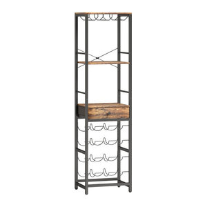 HOMCOM Weinregal in Industrial Design mit Glashalter und Schublade, Rustikal Braun, B/T/H: 40 x 30 x 148 cm