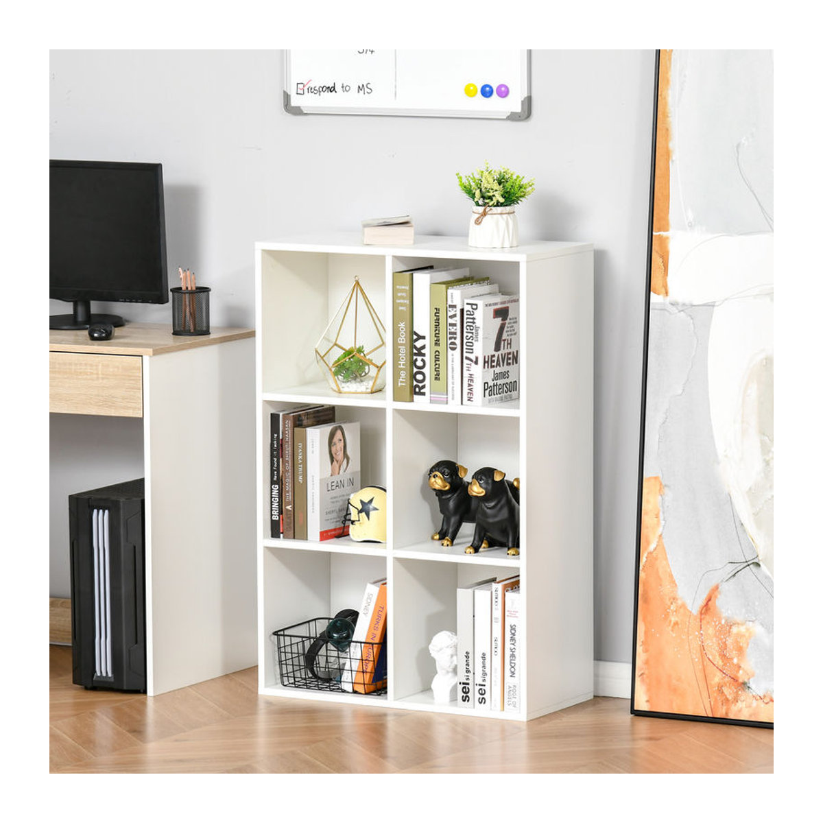 HOMCOM Würfelregal mit 6 Fächern aus Holz in Weiß, minimalistischer Raumteiler für Wohnzimmer, Schlafzimmer und Büro, B/T/H: 65,5 x 30 x 97,5 cm - Bild 2