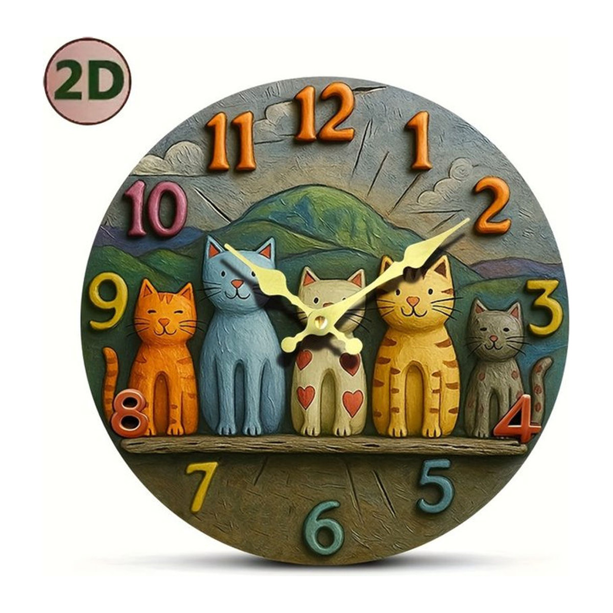 Home Decorators Runde Wanduhr aus Holz mit Katzen-Design, Geräuschlos, Batteriebetrieben, Mehrfarbig - Bild 1
