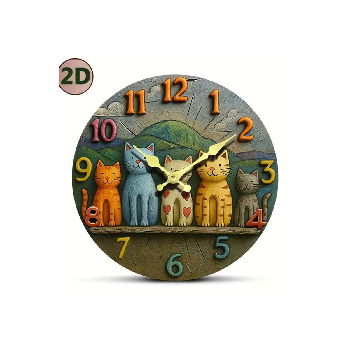 Home Decorators Runde Wanduhr aus Holz mit Katzen-Design, Geräuschlos, Batteriebetrieben, Mehrfarbig - Bild 3