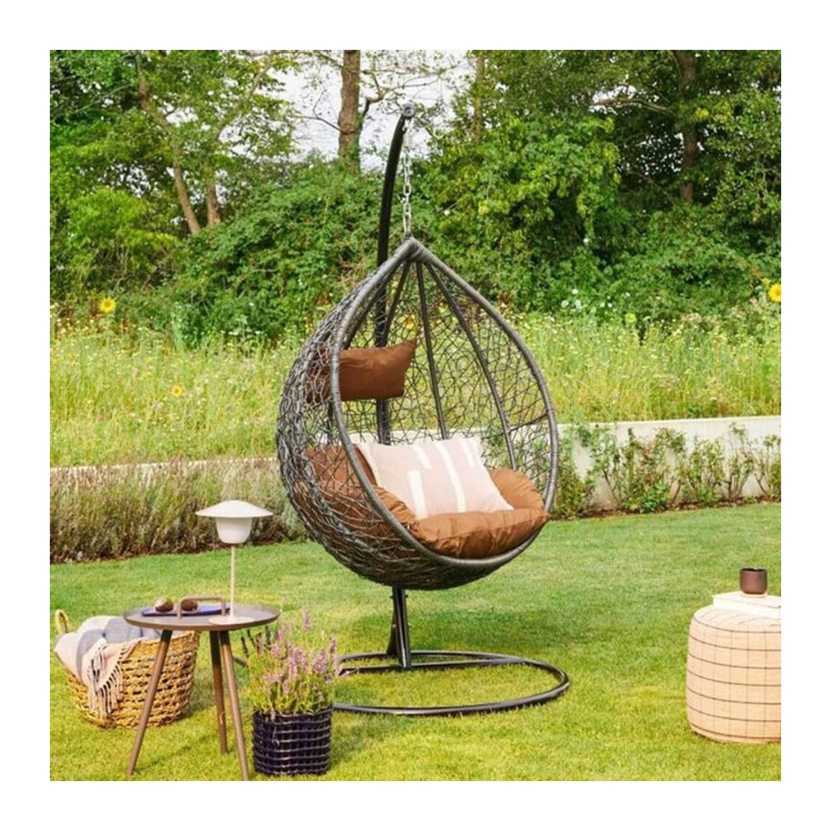 Home Deluxe Cielo Polyrattan Hängesessel mit Gestell in Braun und Grau - Bild 1
