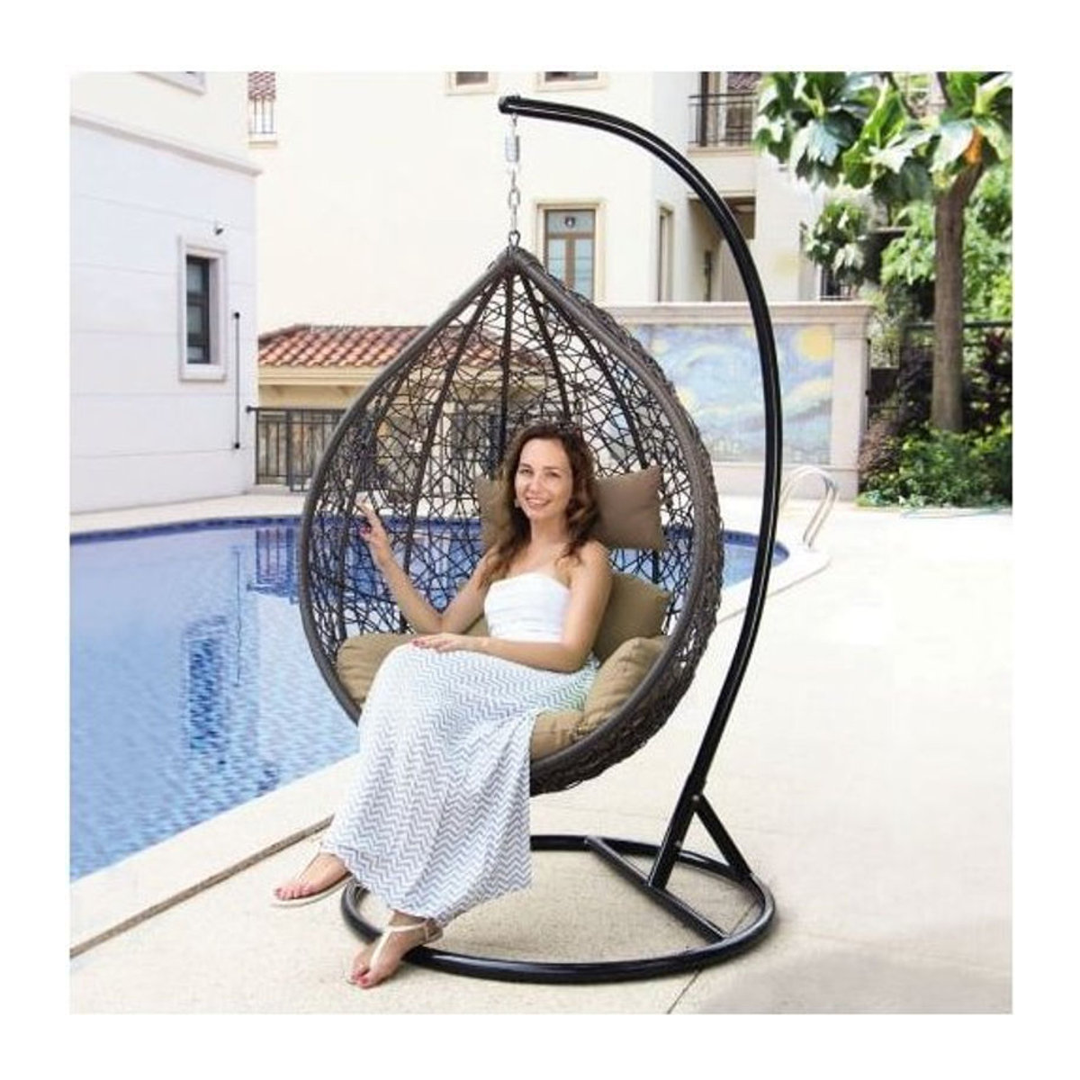 Home Deluxe Cielo Polyrattan Hängesessel mit Gestell in Braun und Grau - Bild 2