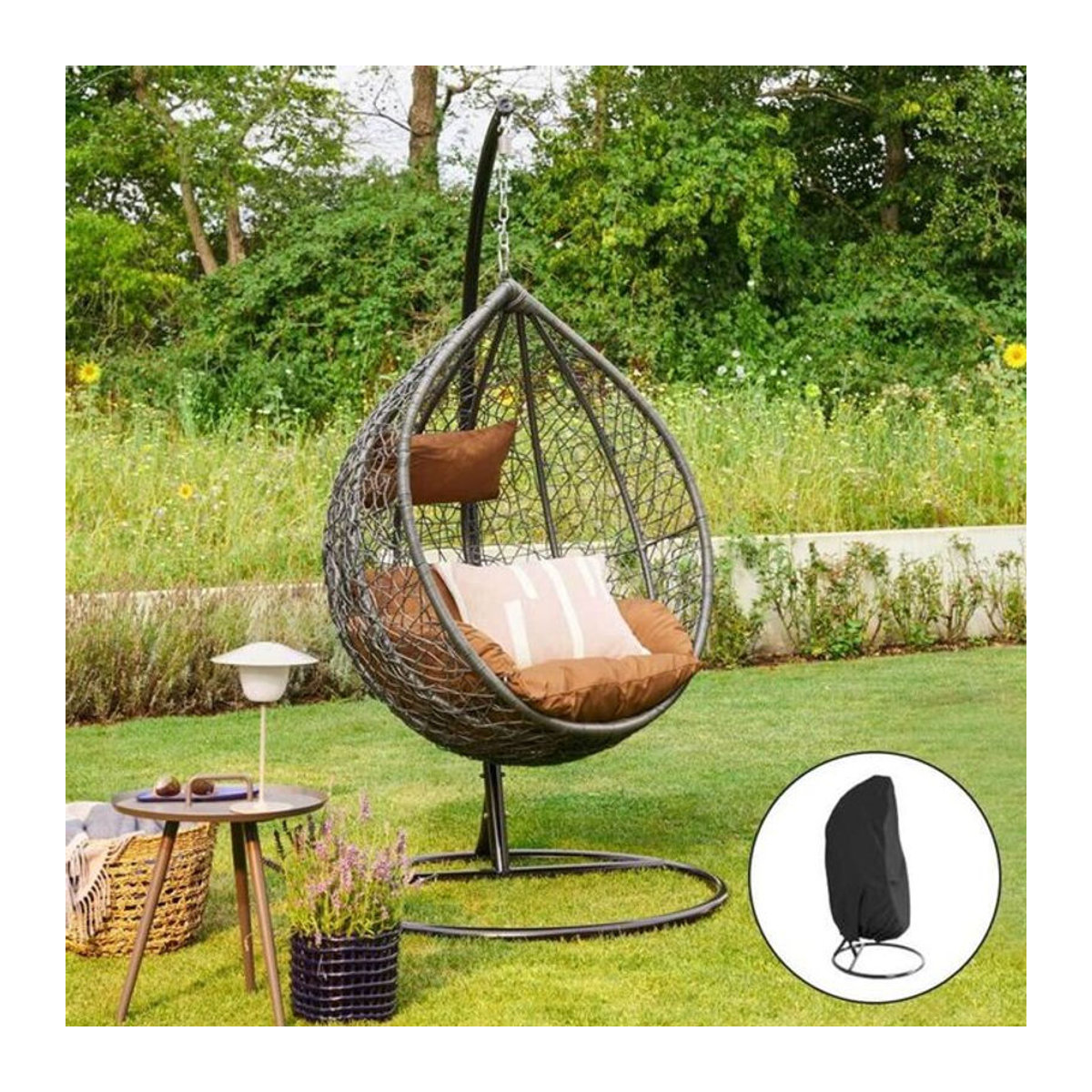 Home Deluxe Cielo Polyrattan Hängesessel mit Gestell und Regenabdeckung in Braun und Grau - Bild 1