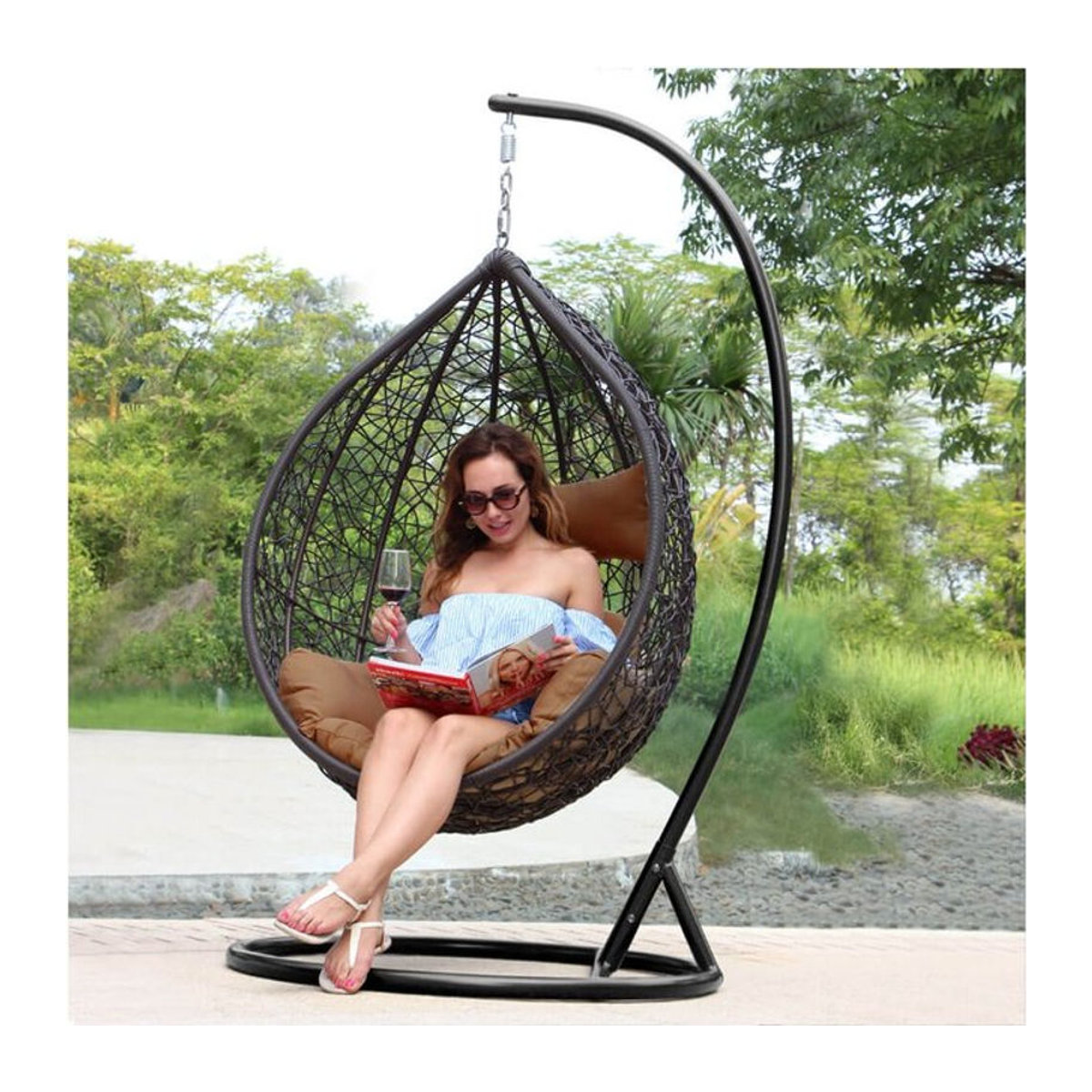 Home Deluxe Cielo Polyrattan Hängesessel mit Gestell und Regenabdeckung in Braun und Grau - Bild 2