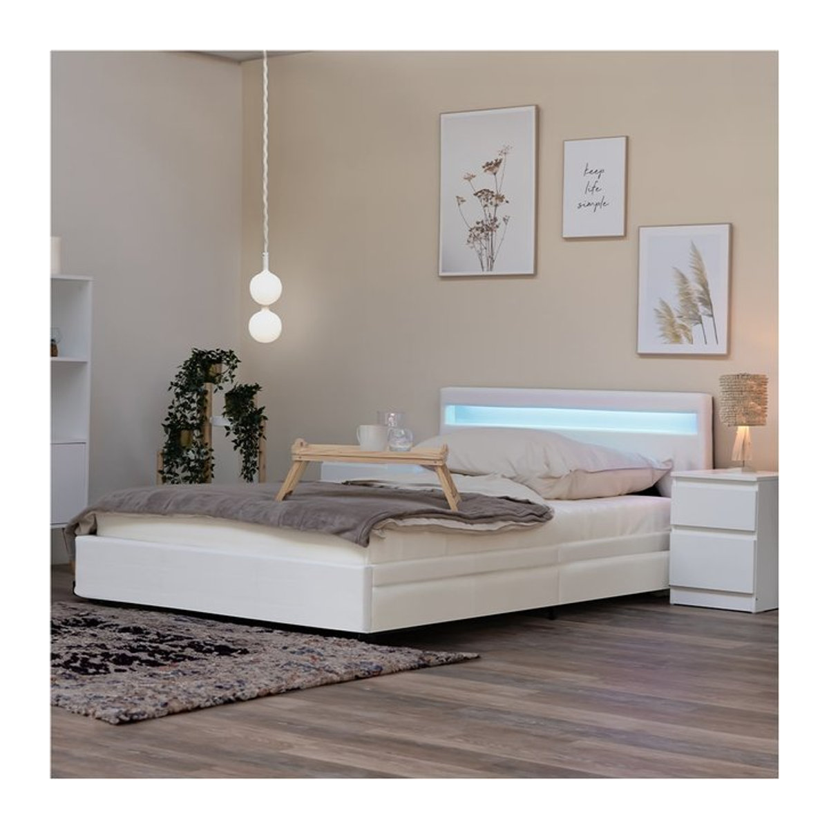 HOME DELUXE Funktionsbett NUBE mit LED und Schubladen in Weiß, B/T/H: 180 x 200 cm - Bild 1