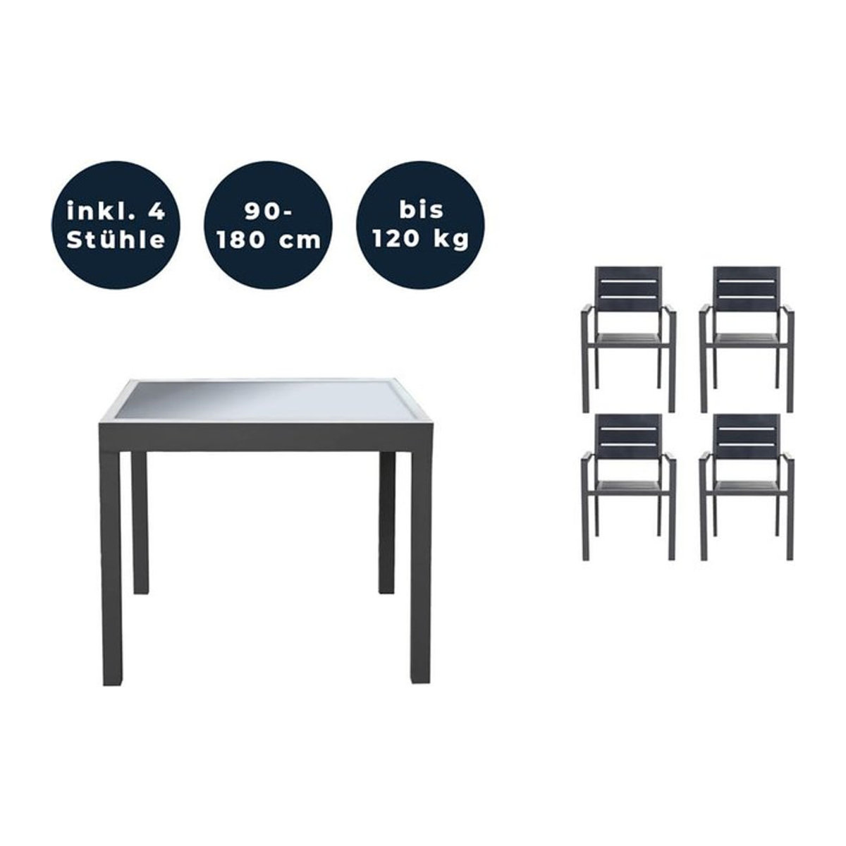 Home Deluxe Gartenmöbel-Set Verano Madera aus Kunststoff und Glas in Anthrazit mit ausziehbarem Tisch und 4 Stühlen, B/T/H: 180 x 90 x 90 cm - Bild 1