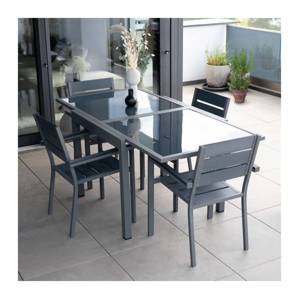 Home Deluxe Gartenmöbel-Set Verano Madera aus Kunststoff und Glas in Anthrazit mit ausziehbarem Tisch und 4 Stühlen, B/T/H: 180 x 90 x 90 cm - Bild 2